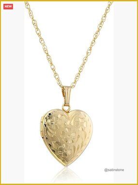 14k Gold-Filled Hand Engraved Heart Locket Necklace 18"